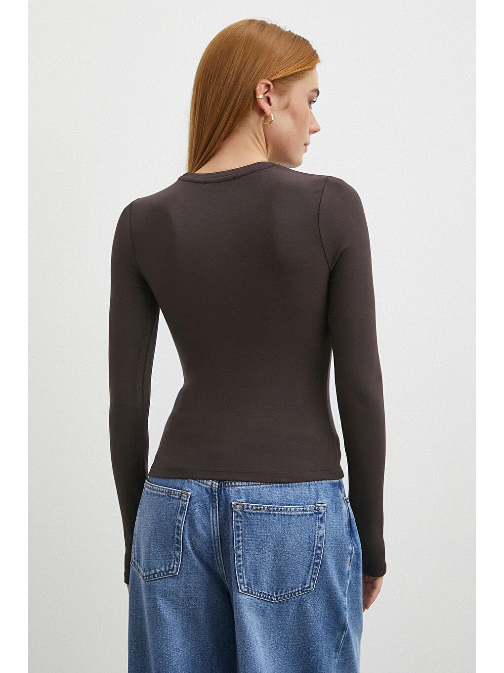 Karışık Kol Yırtmaçlı Bluz Kahve-5