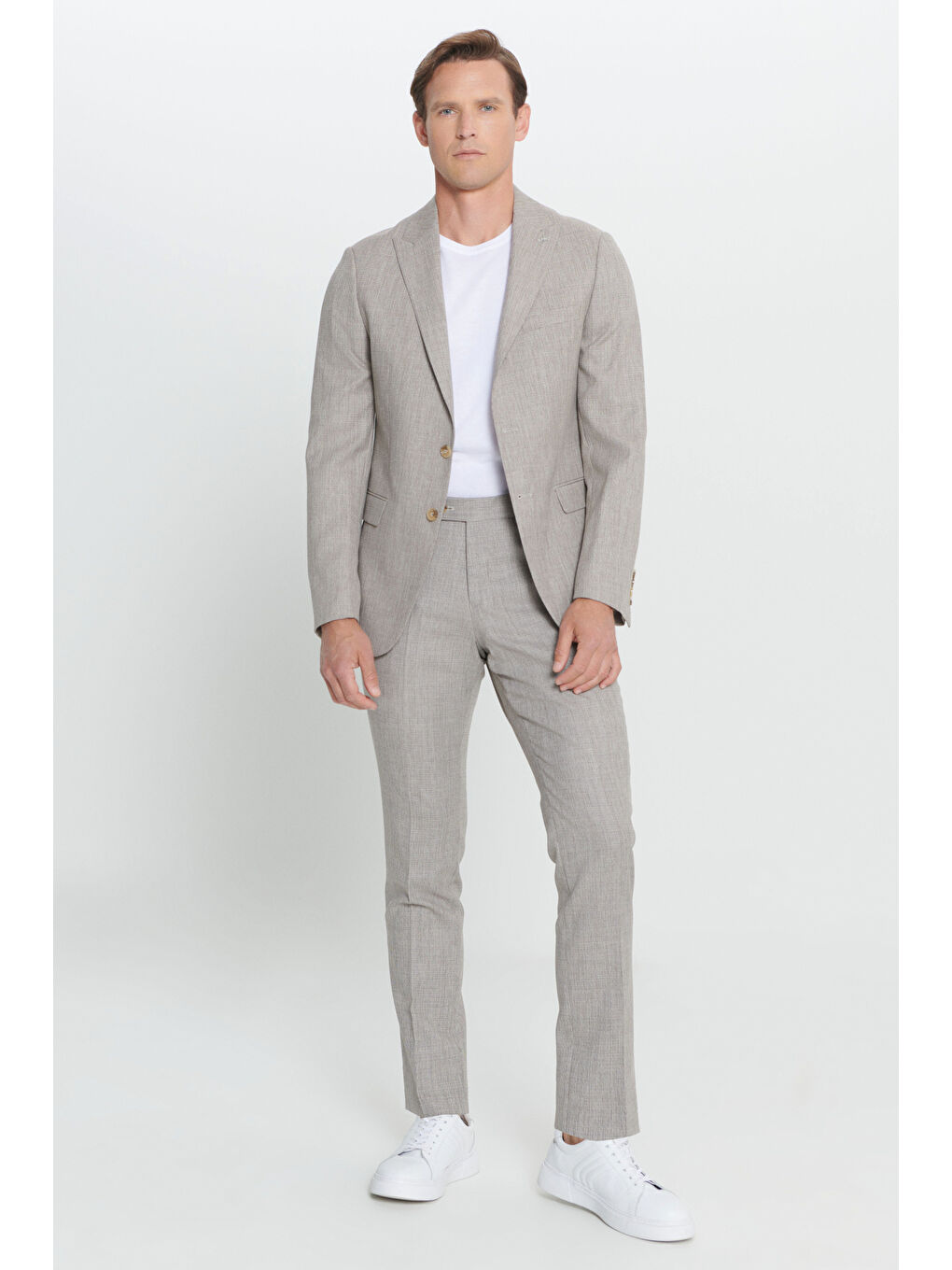 Kahverengi Erkek Açık Kahve Slim Fit Dar Kesim Kırlangıç Yaka Desenli Takım Elbise-3