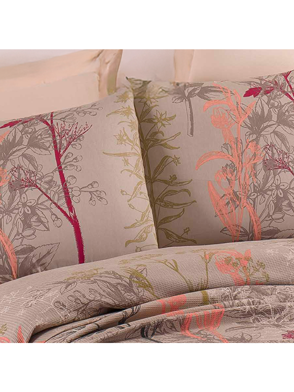 Baskılı Pike Takımı Tek Kişilik Urla Bej-2