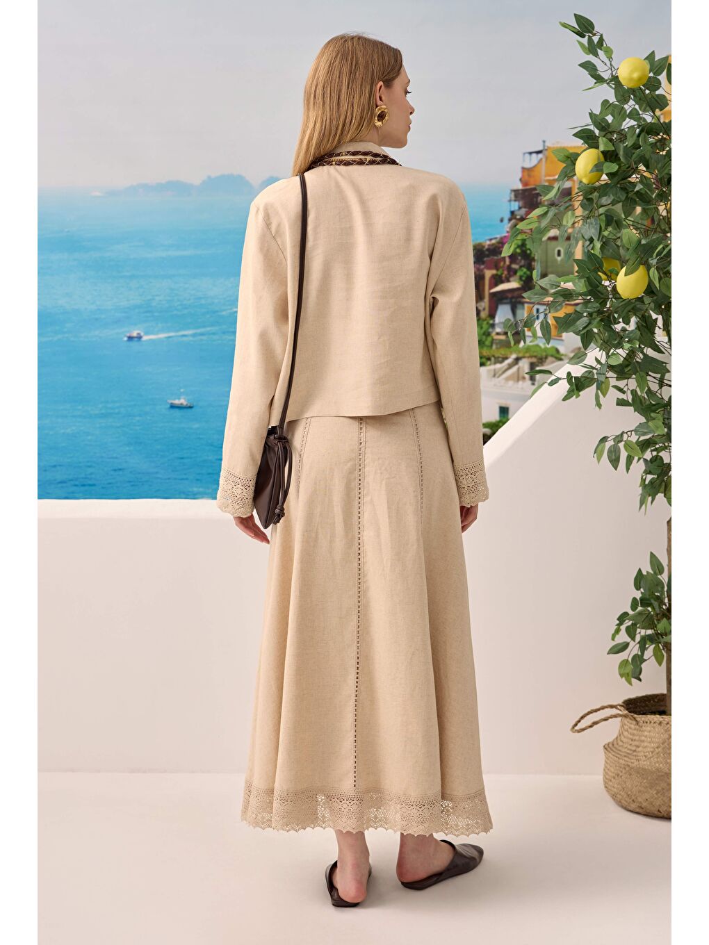 Bej Güpürlü Keten Etekli Takım Sedef-3
