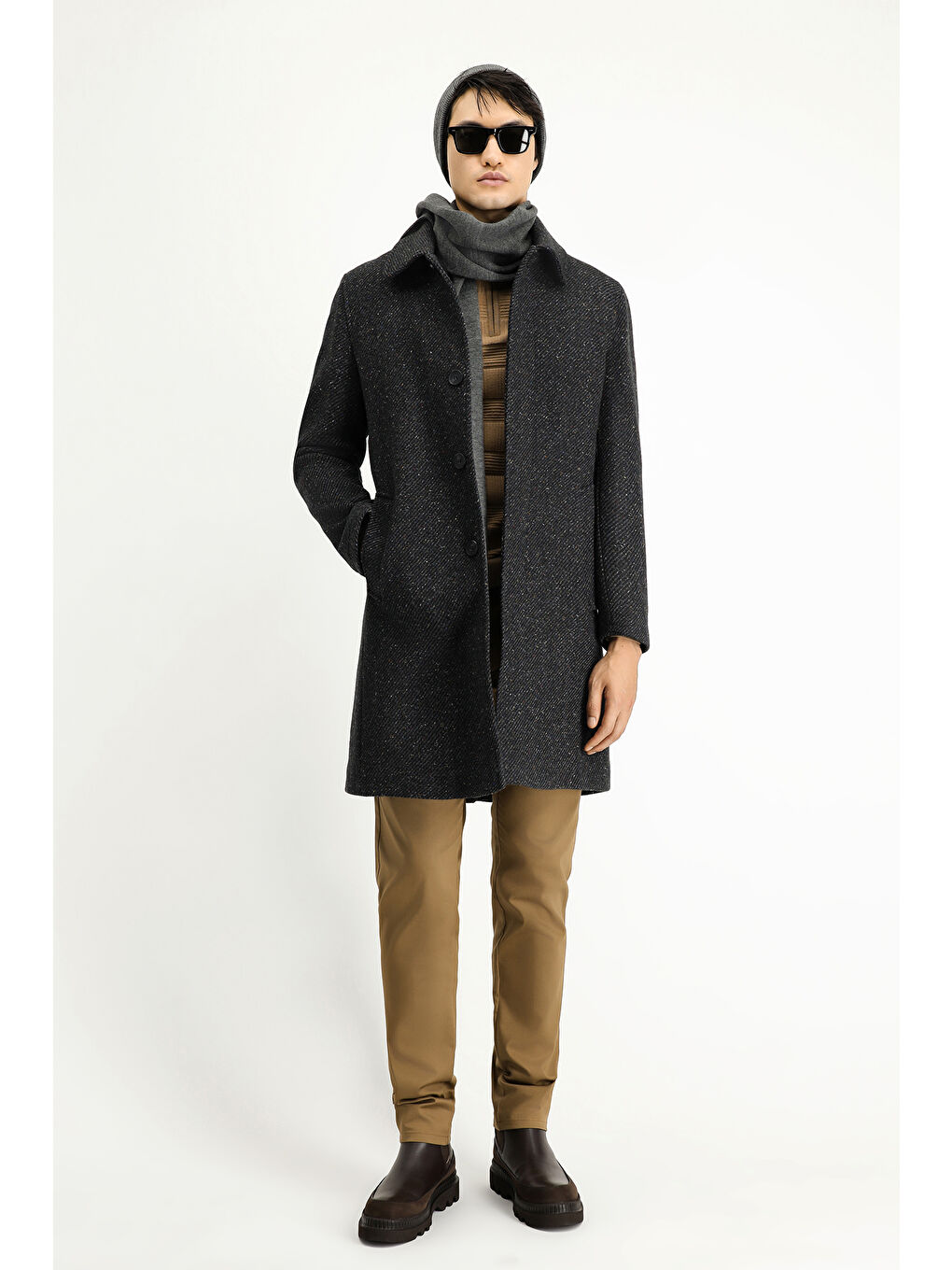 Antrasit Yünlü Klasik Kaban-1