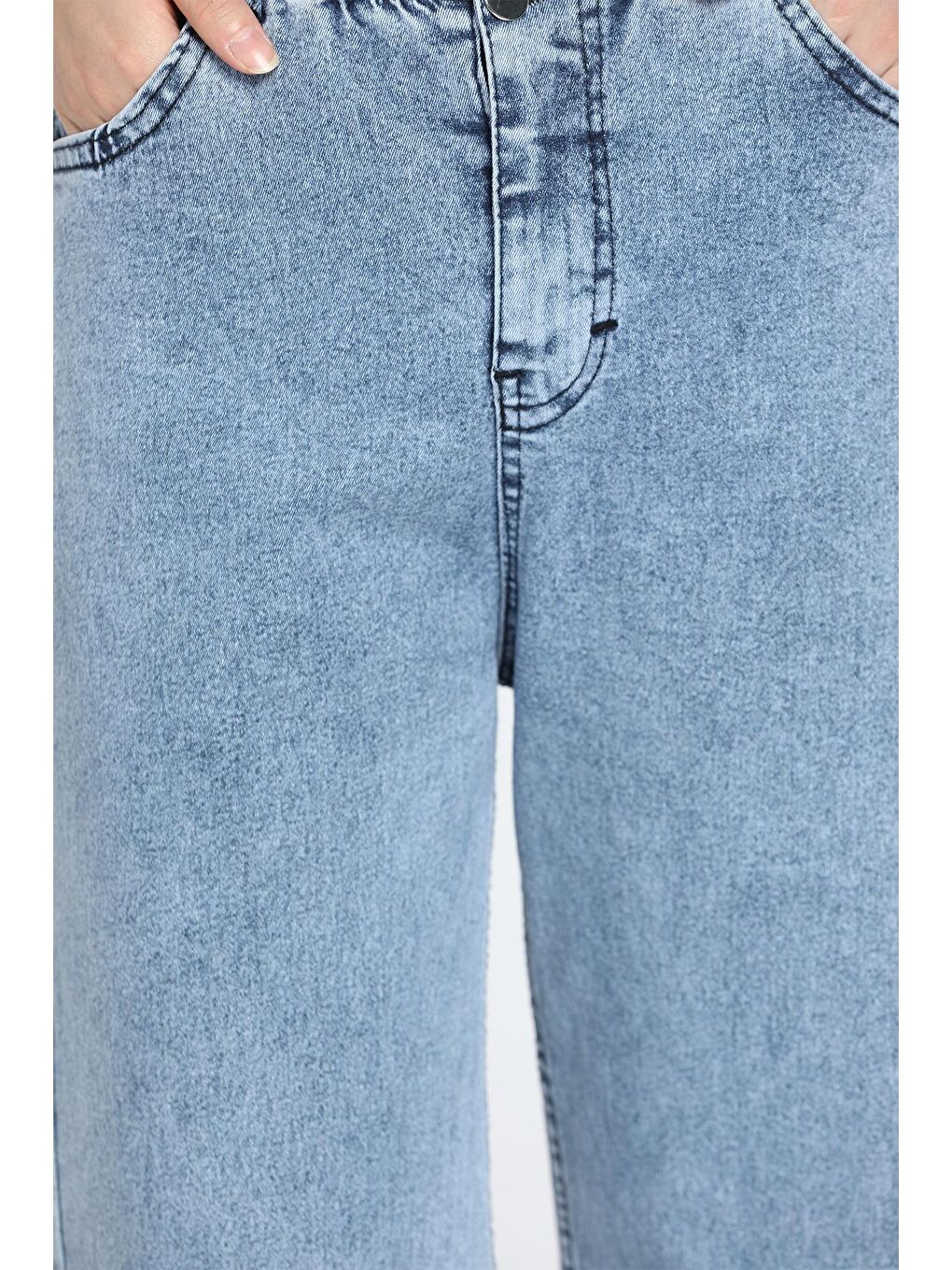 Mavi Çift Düğme Detaylı Bol Paça Elastanlı Kadın Jean Jean Pantolon-3