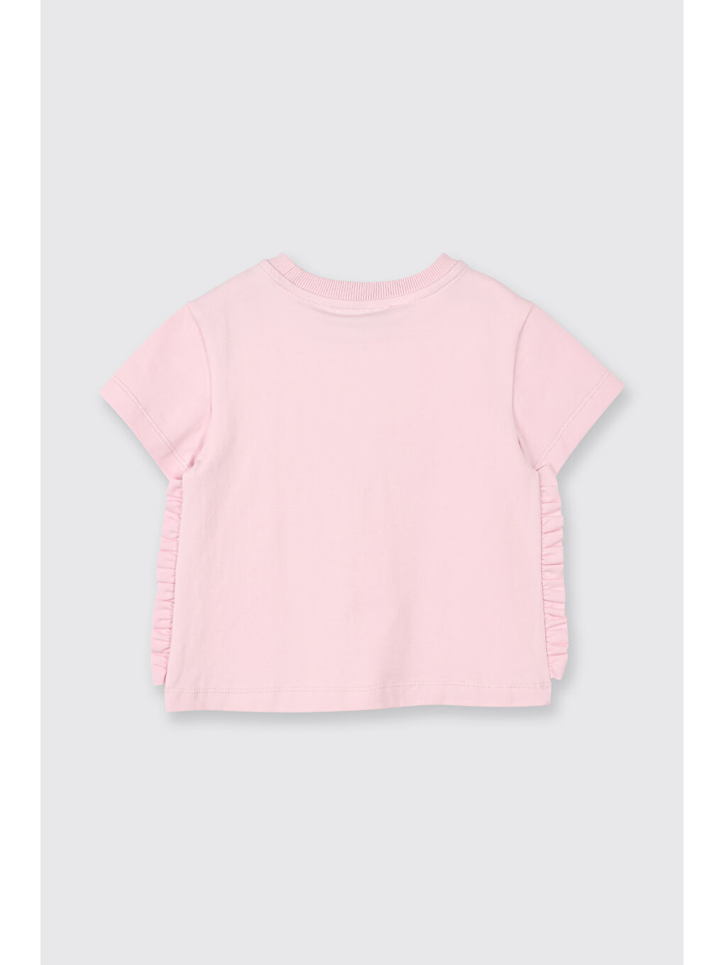 Kız Bebek Baskılı Fırfır Detaylı Pembe Tişört-1