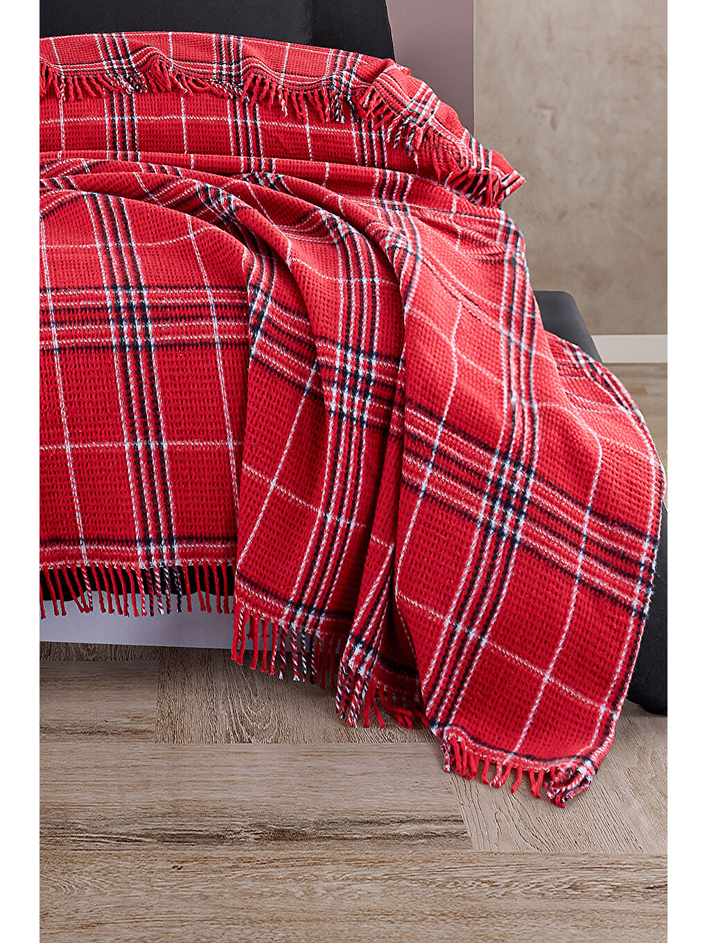 UPSTYLE Kirmizi Battaniye Pamuklu Tek Kişilik Warm Soft Kırmızı - 1