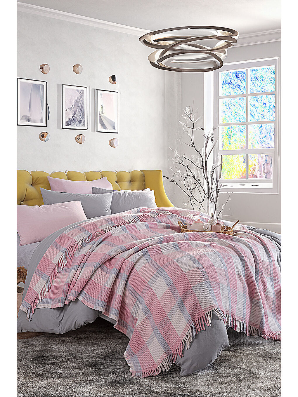 Pembe Battaniye Pamuklu Çift Kişilik Warm Soft Pudra