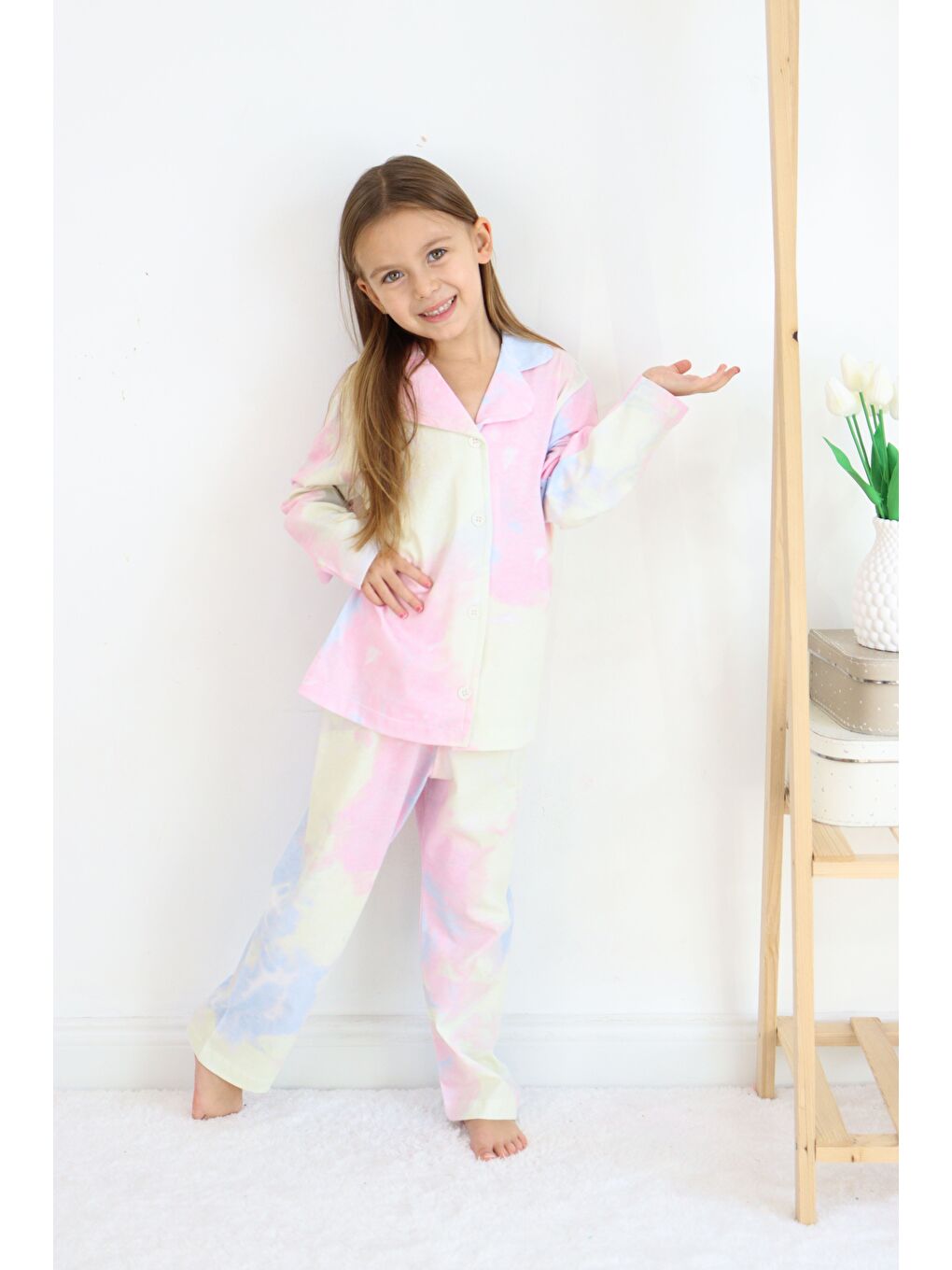 Pembe Kız Çocuk Pamuklu Düğmeli Pijama Takımı