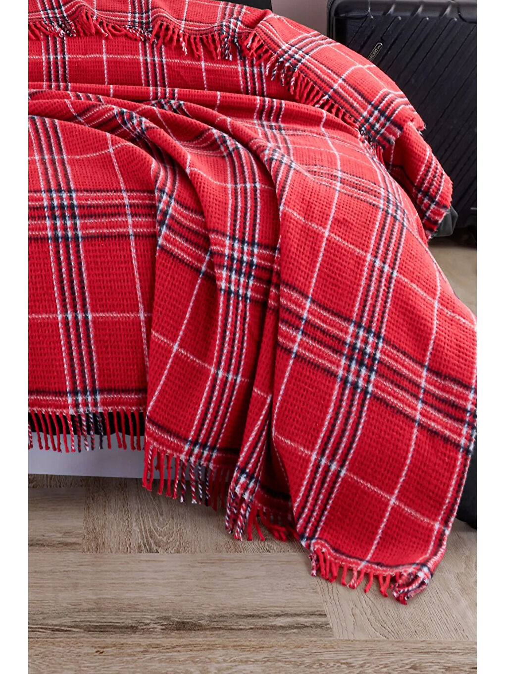 UPSTYLE Kirmizi Battaniye Pamuklu Tek Kişilik Warm Soft Kırmızı - 2