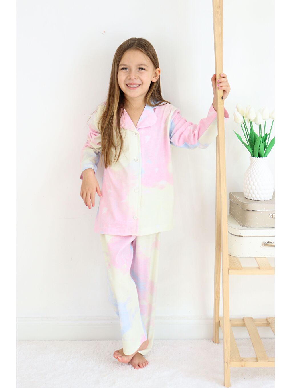Pembe Kız Çocuk Pamuklu Düğmeli Pijama Takımı-2