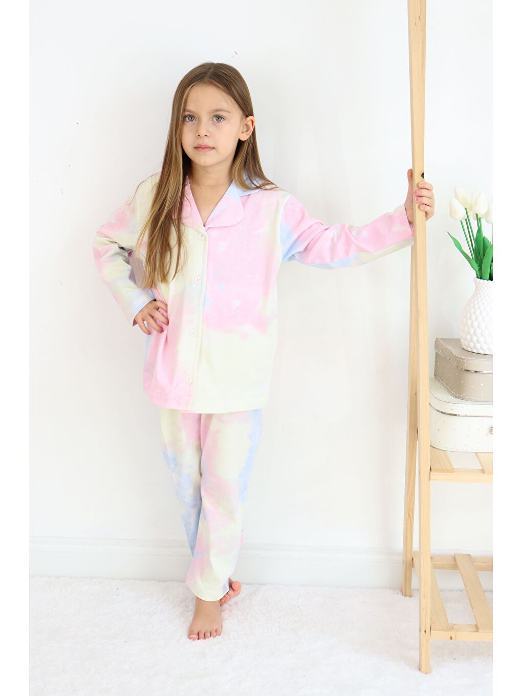 Pembe Kız Çocuk Pamuklu Düğmeli Pijama Takımı-3