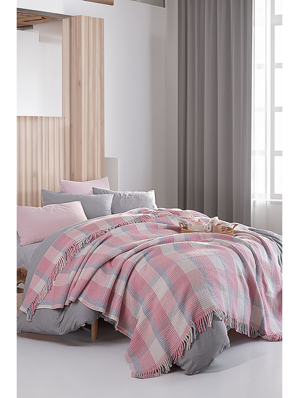 Pembe Battaniye Pamuklu Çift Kişilik Warm Soft Pudra-1