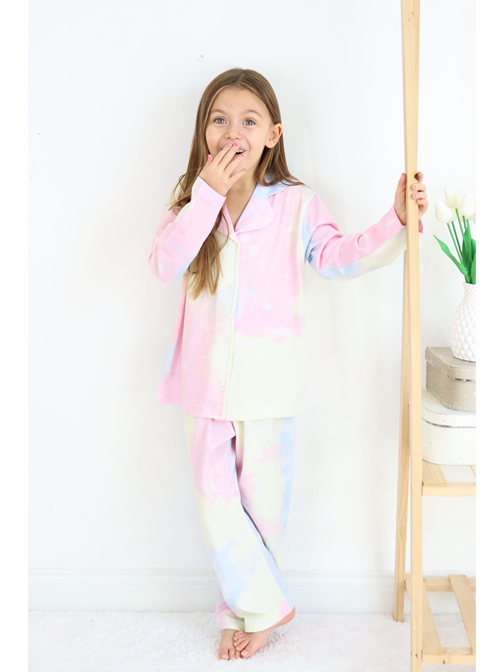 Pembe Kız Çocuk Pamuklu Düğmeli Pijama Takımı-4