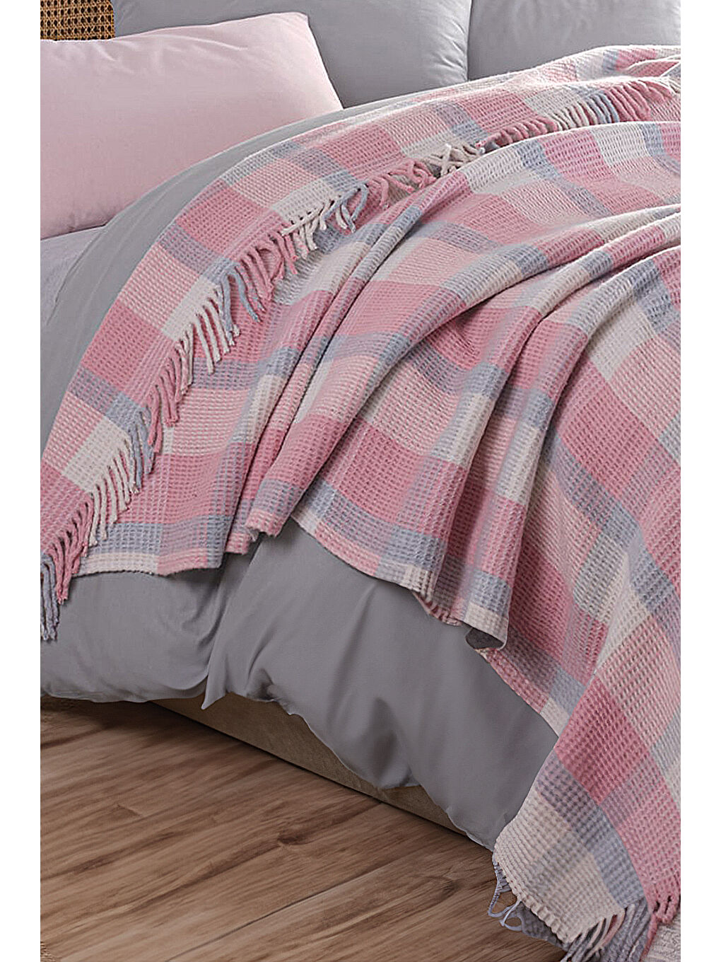 Pembe Battaniye Pamuklu Çift Kişilik Warm Soft Pudra-2