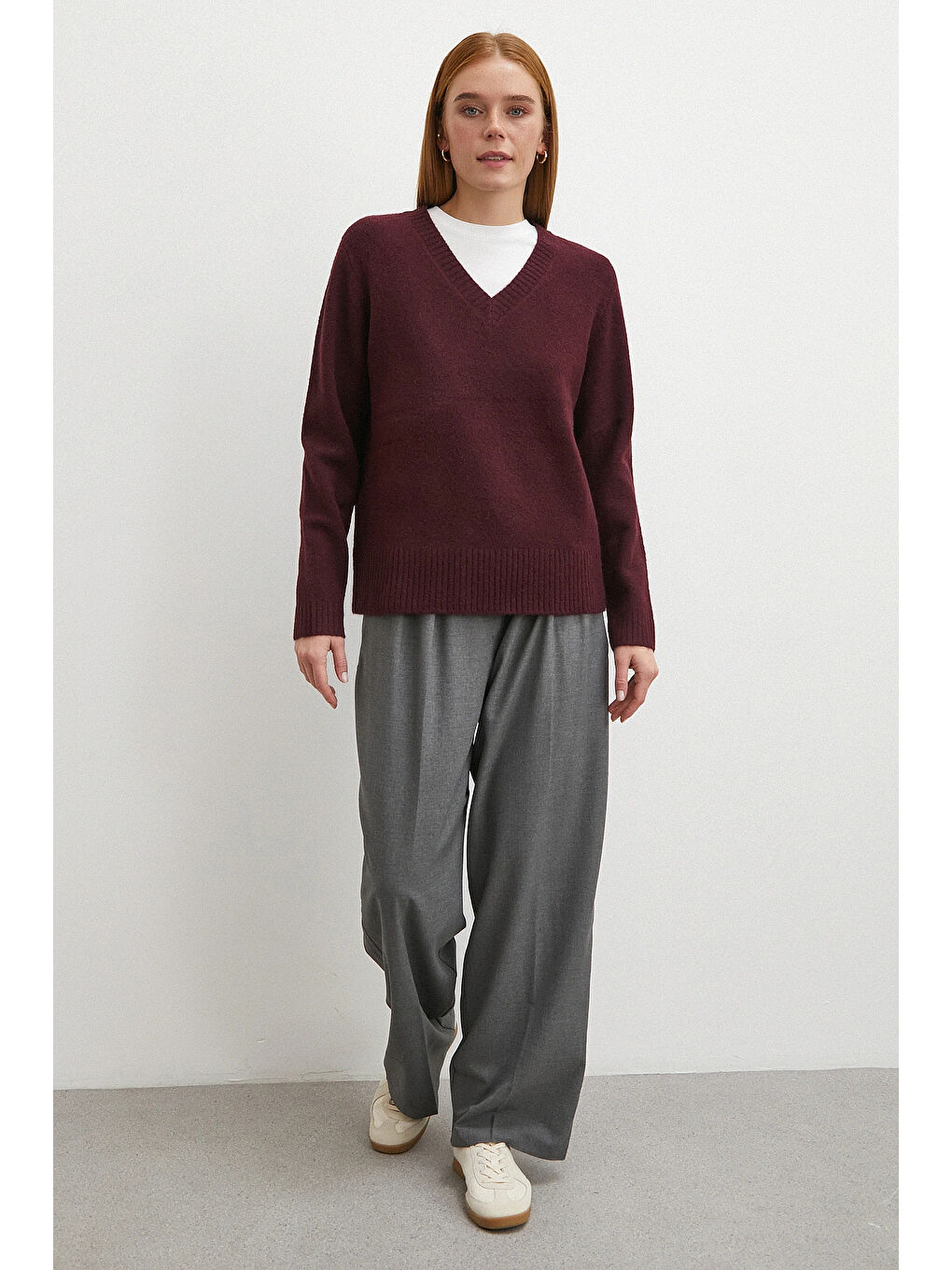 Yüksek Bel Pileli Palazzo Pantolon Gri-1