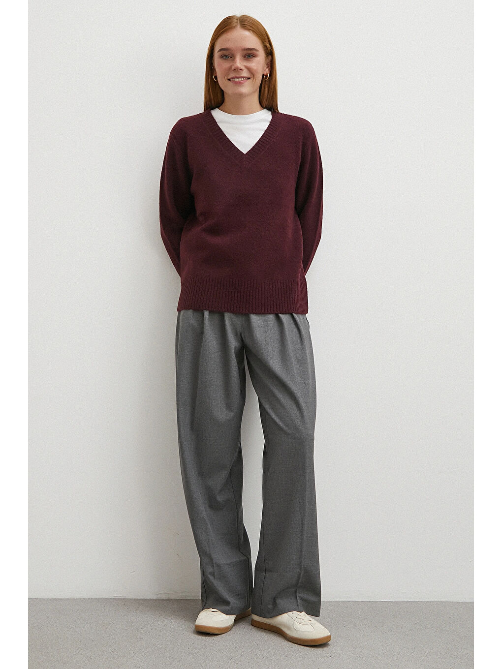 Yüksek Bel Pileli Palazzo Pantolon Gri-2