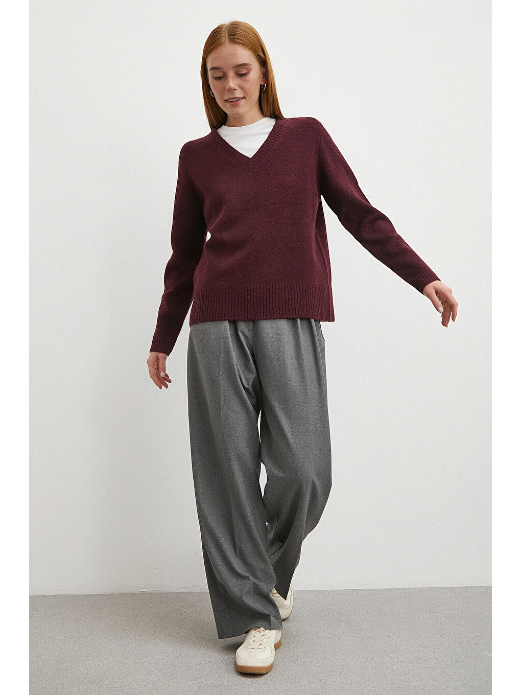 Yüksek Bel Pileli Palazzo Pantolon Gri-3