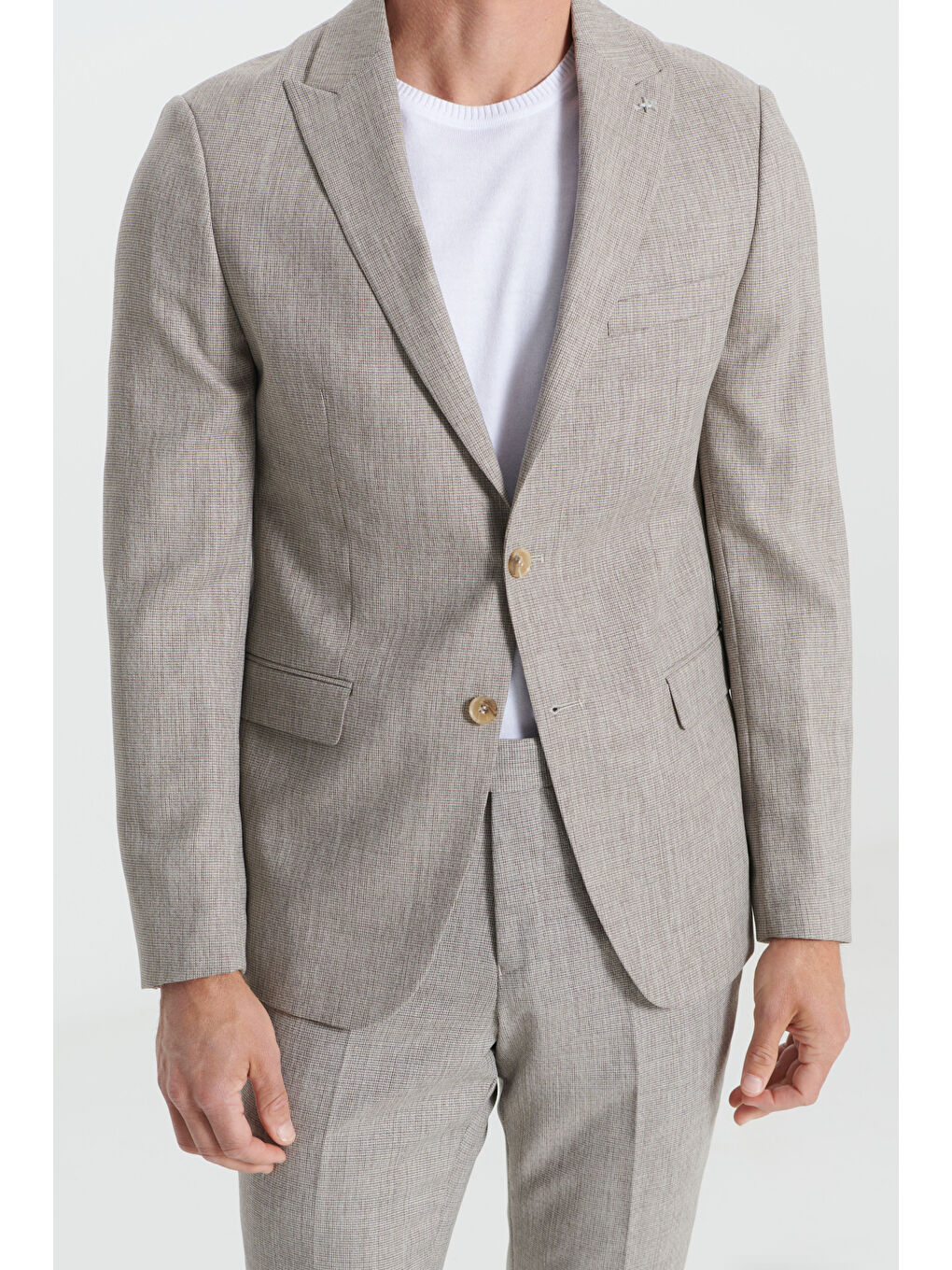 Kahverengi Erkek Açık Kahve Slim Fit Dar Kesim Kırlangıç Yaka Desenli Takım Elbise-4