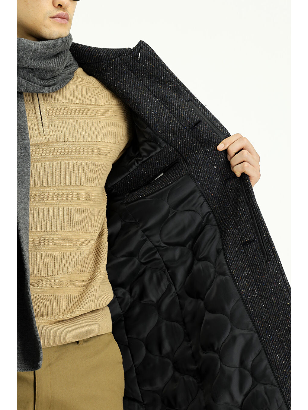 Antrasit Yünlü Klasik Kaban-5