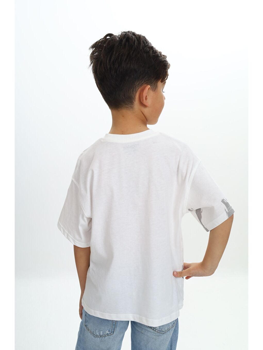 Ekru Erkek Çocuk Sport Yazılı Fırça Baskılı Tişört-2