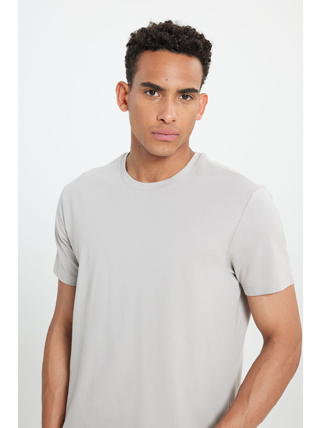 Erkek Bej Standart Fit Normal Kesim Bisiklet Yaka Pamuklu Tişört-3