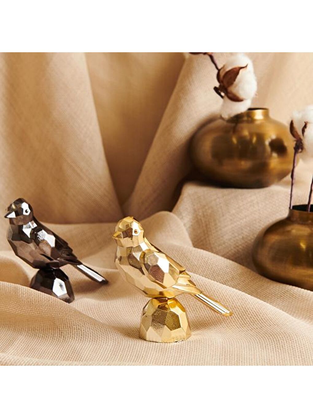 Sarı Akrilik Kuş Dekor - Altın - 10x8x16 cm