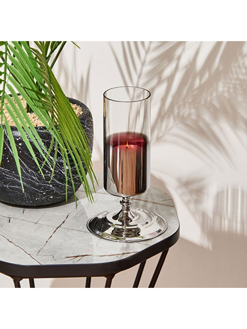 Gri Ayaklı Mumluk - Gümüş - 20x10x10 cm