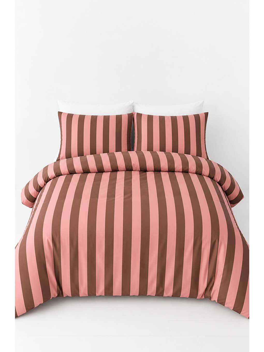 Kahverengi Çikolata Kahve Renkli Çizgili Nevresim Seti Modern Desenli 200x220 Çift Kişilik Yorgan Kılıfı-3
