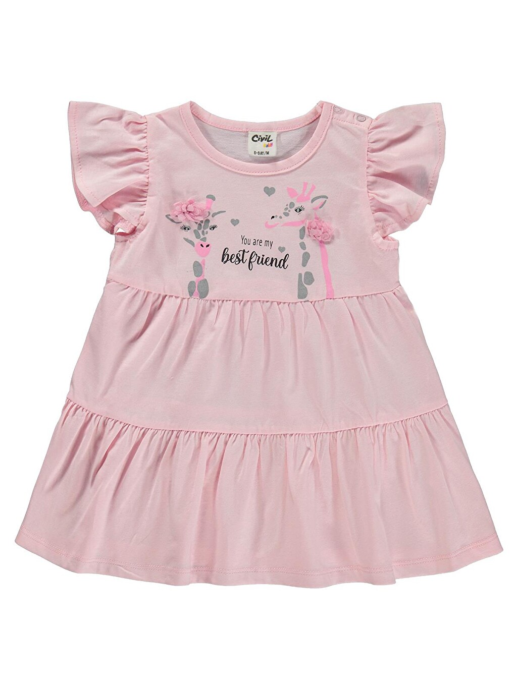 Baby Zürafa Lase Nakış 6-18 Ay Elbise - Pembe