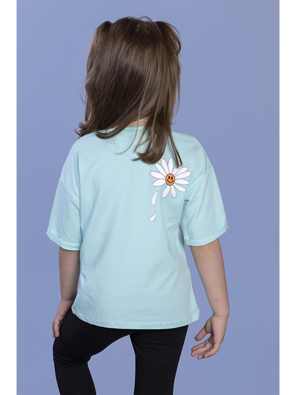 Yeşil Kız Çocuk Papatya Desenli Sweet Girls Baskılı Tişört-1