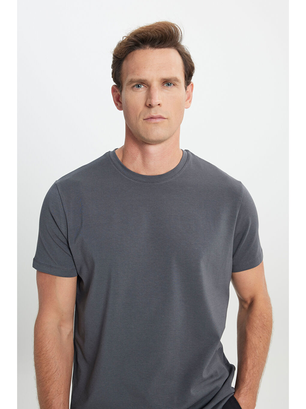 Erkek Antrasit Standart Fit Normal Kesim Bisiklet Yaka Pamuklu Tişört-3