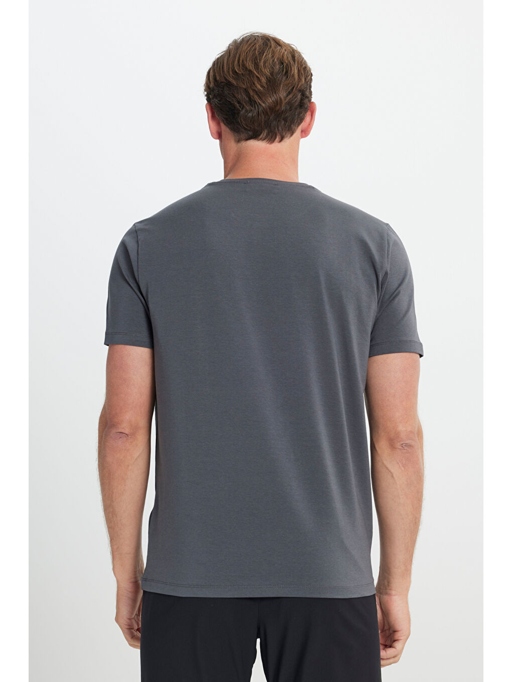 Erkek Antrasit Standart Fit Normal Kesim Bisiklet Yaka Pamuklu Tişört-4