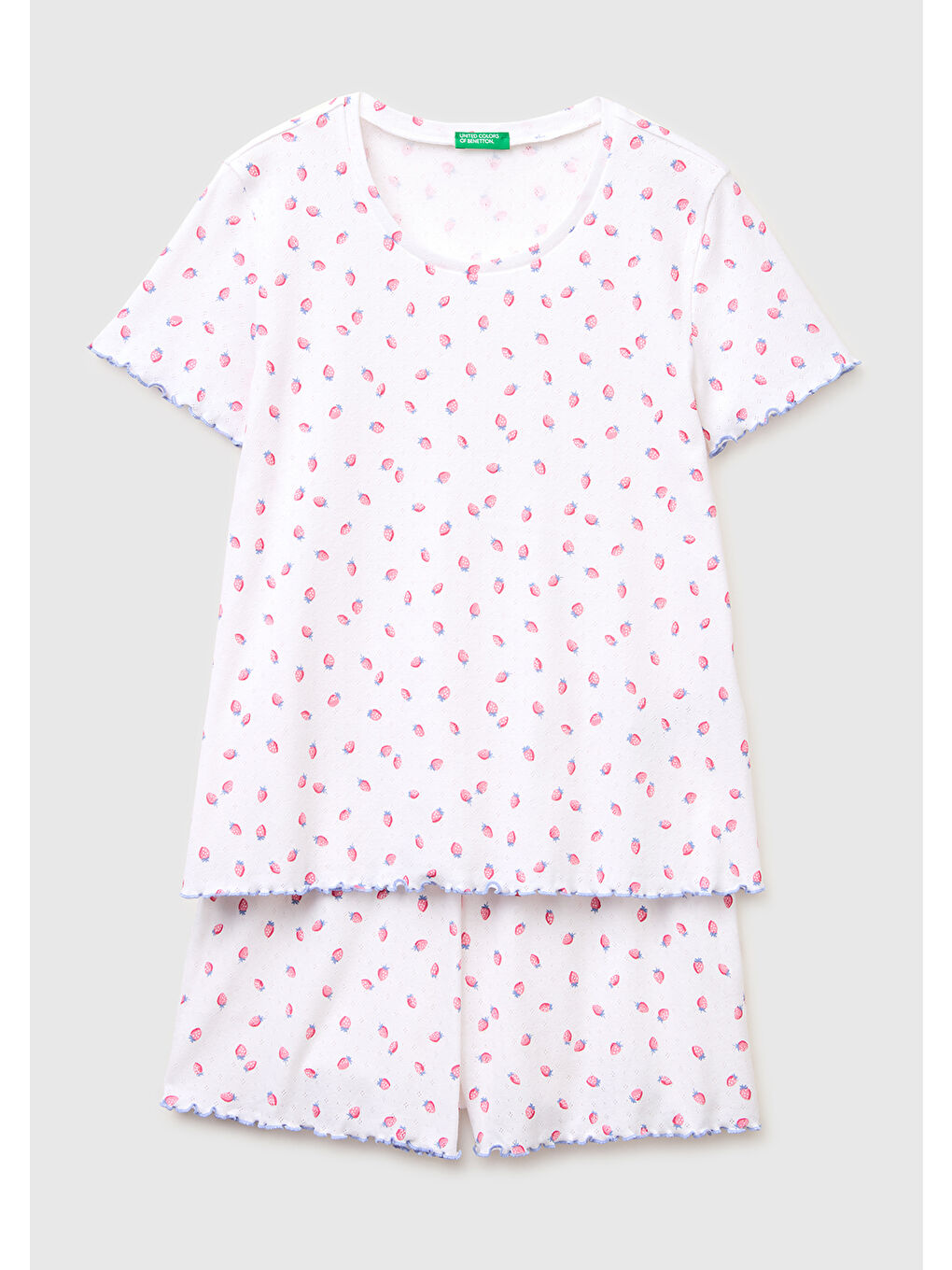Kadın Beyaz %100 Pamuk Fırfır Detaylı Desenli Pijama Takımı