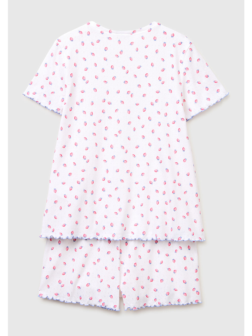 Kadın Beyaz %100 Pamuk Fırfır Detaylı Desenli Pijama Takımı-1