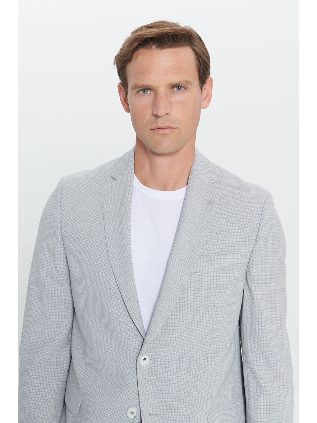 Erkek Açık Gri Slim Fit Dar Kesim Mono Yaka Gofre Desenli Takım Elbise-5