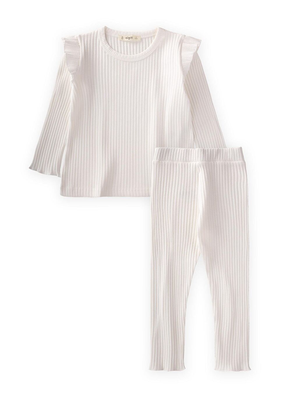 Fırfırlı Fitilli Kız Takım 2-11 Yaş Kırık Beyaz