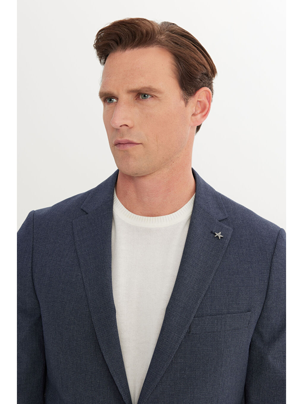 Erkek Lacivert Ekstra Slim Fit Mono Yaka Beli Bağlamalı Takım Elbise-4