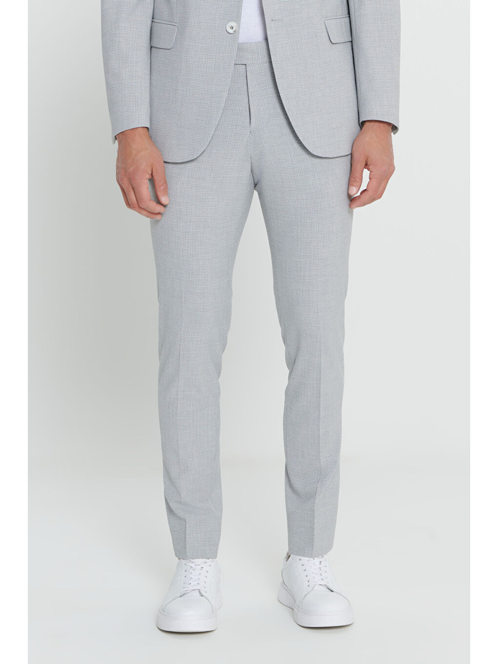 Erkek Açık Gri Slim Fit Dar Kesim Mono Yaka Gofre Desenli Takım Elbise-6