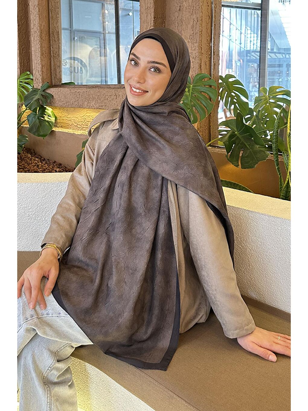 Bulut Desen Bambu Şal Siyah Kahverengi-1