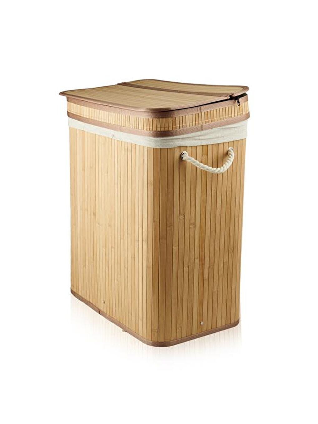 Renksiz Bambu Üç Hazneli Katlanır Çamaşır Sepeti - Natürel-3