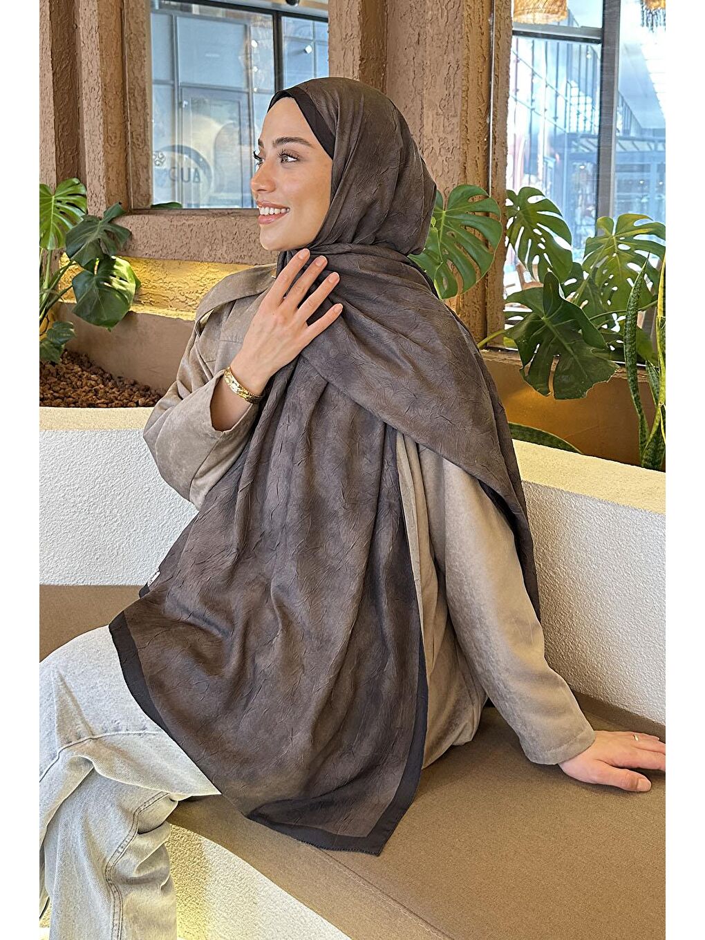 Bulut Desen Bambu Şal Siyah Kahverengi-2