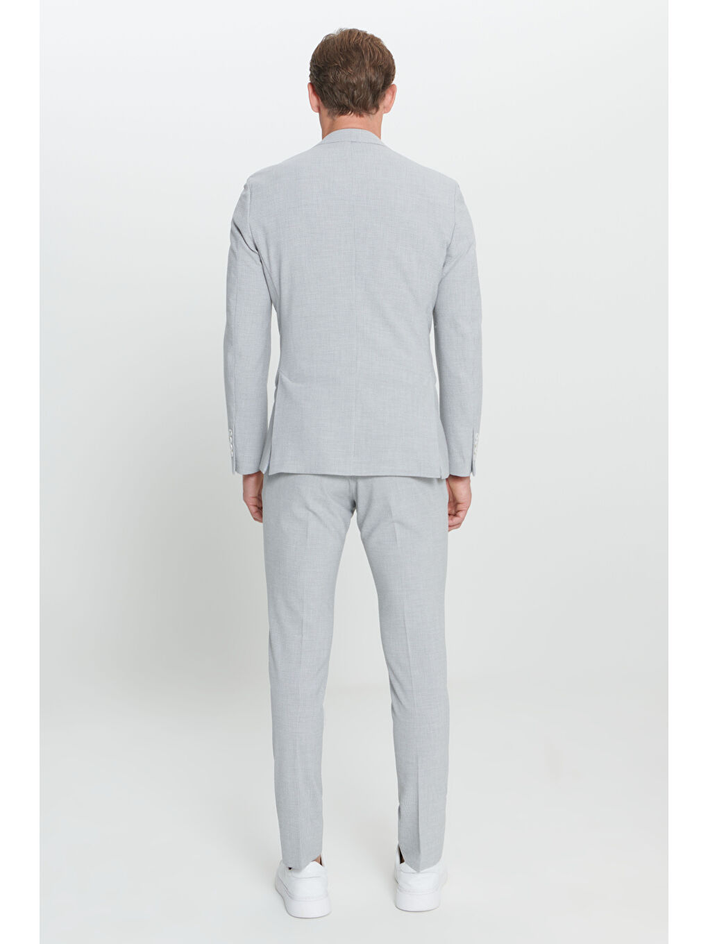 Erkek Açık Gri Slim Fit Dar Kesim Mono Yaka Gofre Desenli Takım Elbise-7