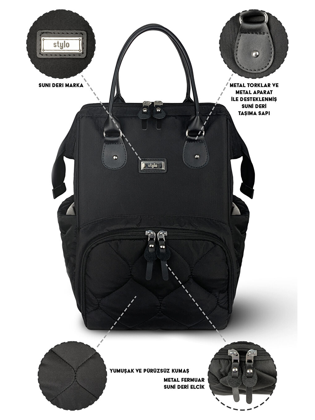 Victoria Kapitone Anne Bebek Bakım Sırt Çantası Siyah-1