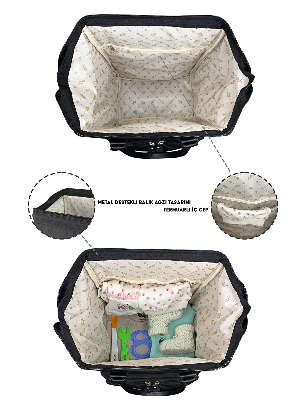 Victoria Kapitone Anne Bebek Bakım Sırt Çantası Siyah-2