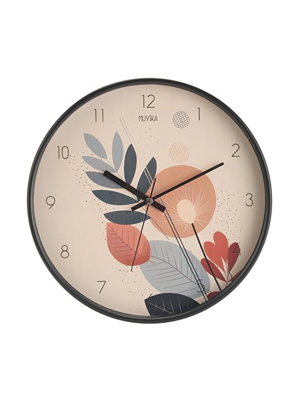 Karışık Yapraklar Camlı Duvar Saati - Renkli - 30 cm