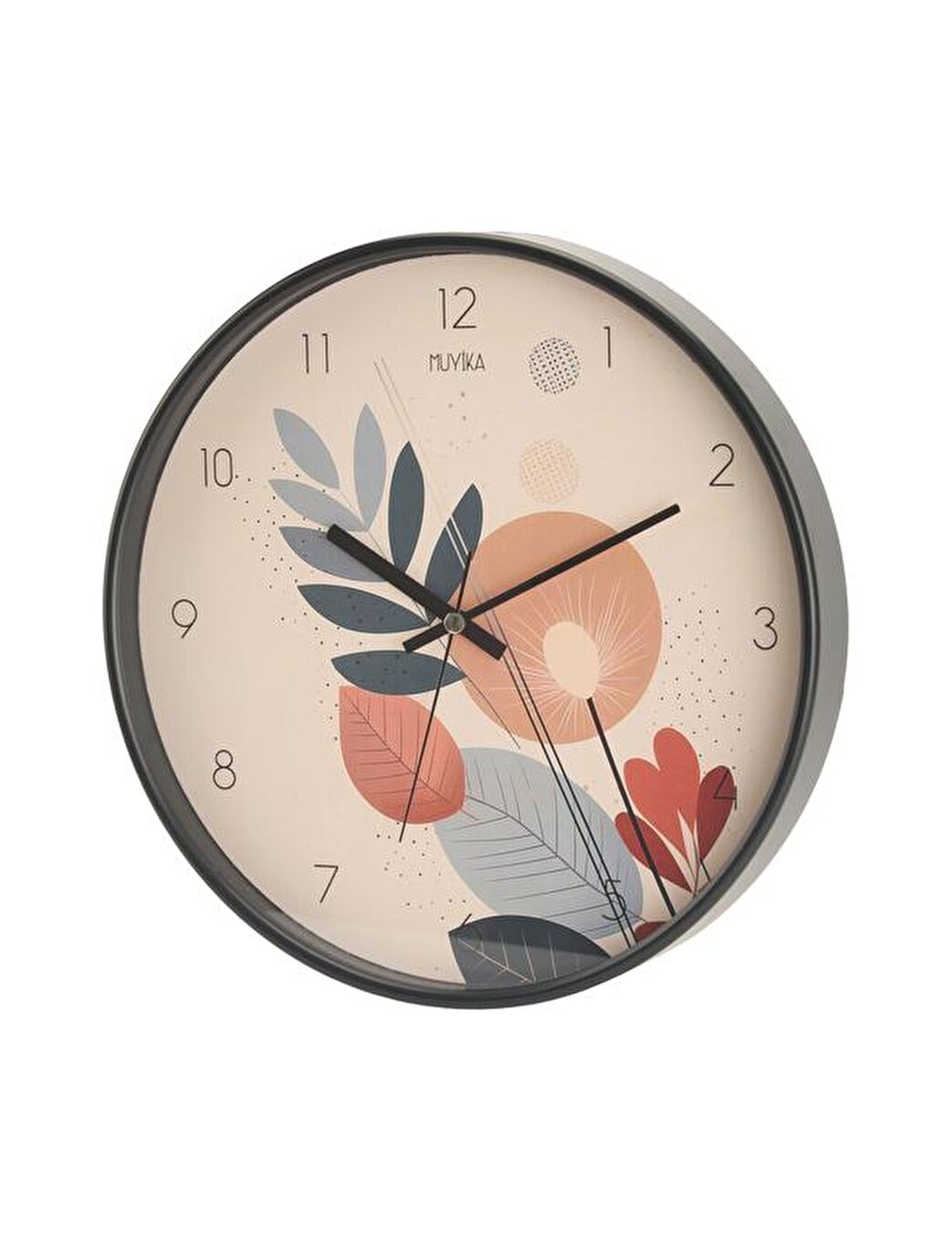 Karışık Yapraklar Camlı Duvar Saati - Renkli - 30 cm-1