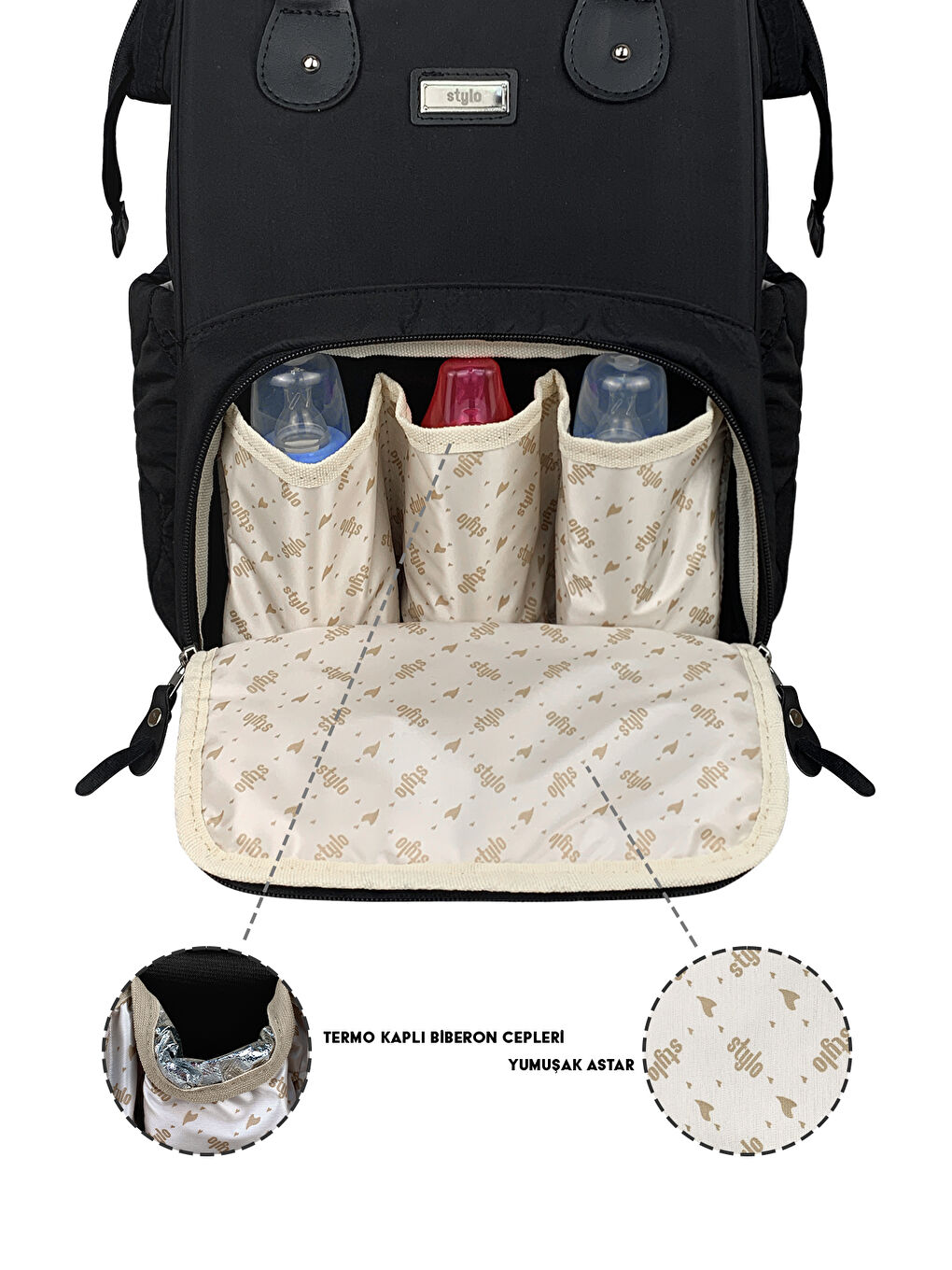 Victoria Kapitone Anne Bebek Bakım Sırt Çantası Siyah-6