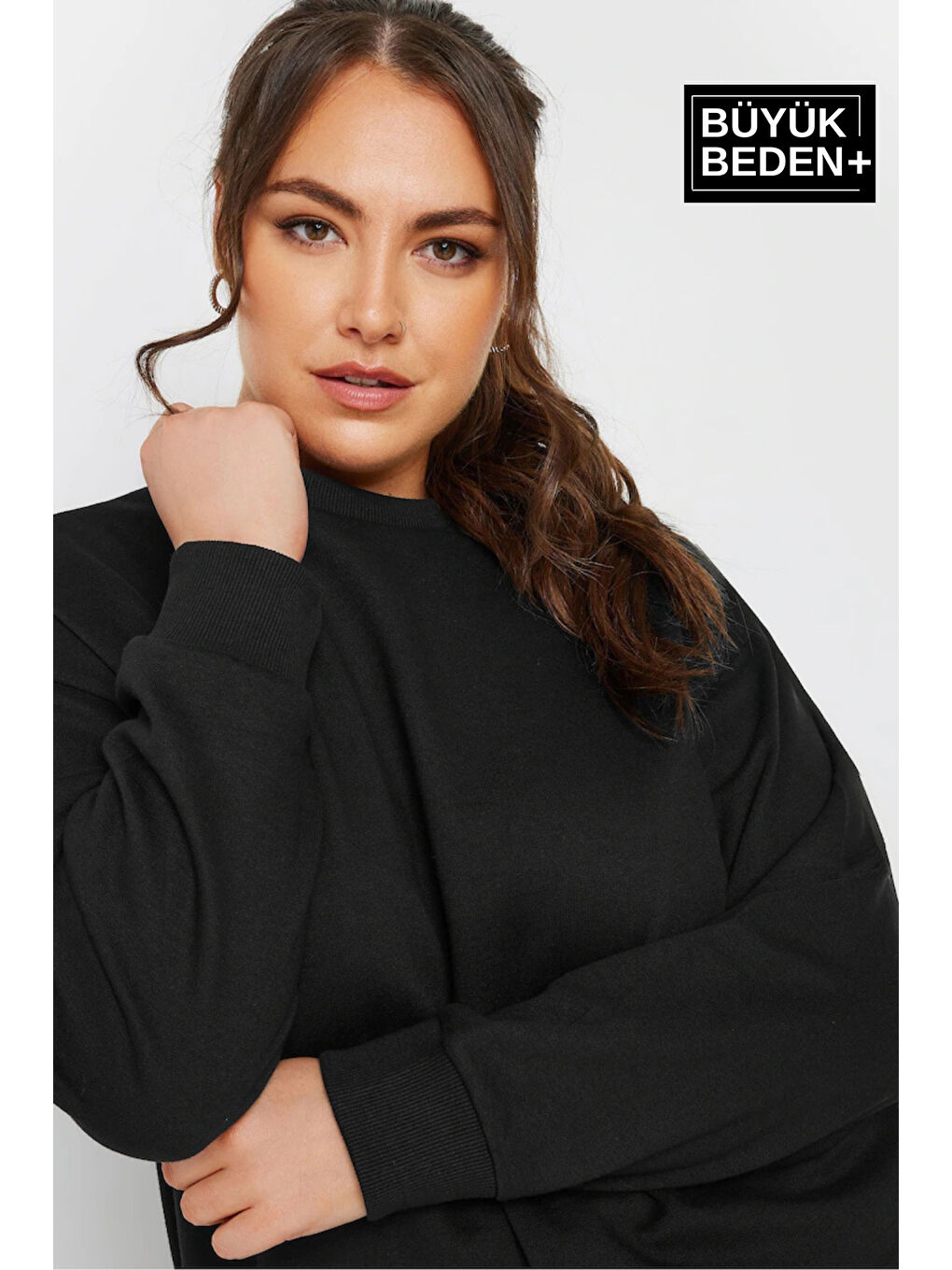 Süperlife Siyah Kadın Büyük Beden Bisiklet Yaka Sweatshirt SPR24BSWK56 - 2