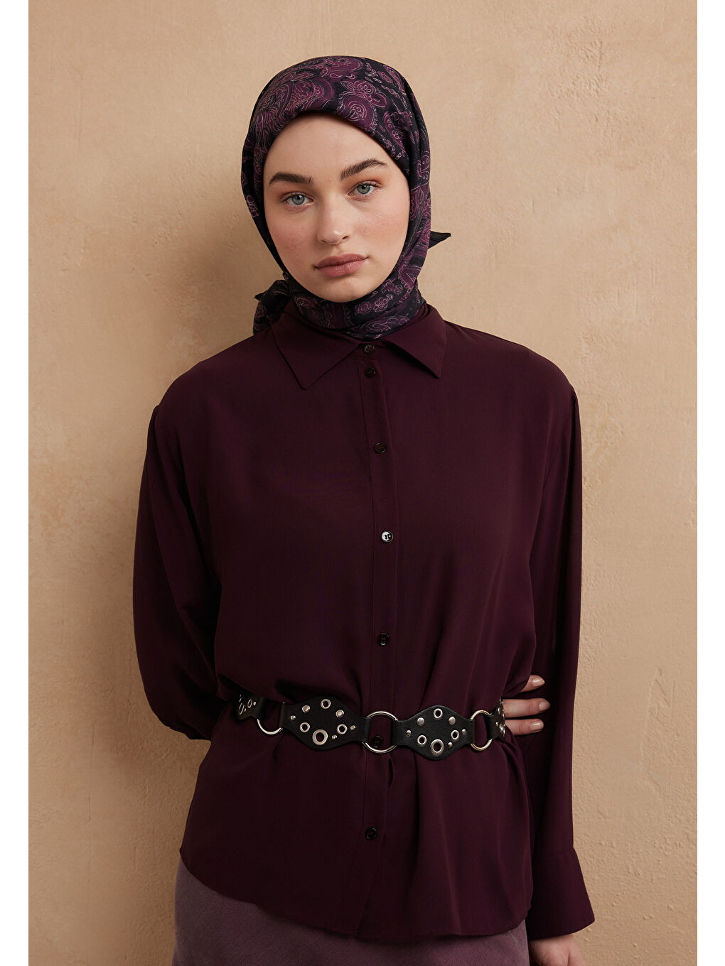 Lila Freda Desen Pamuk İpek Eşarp Leylak