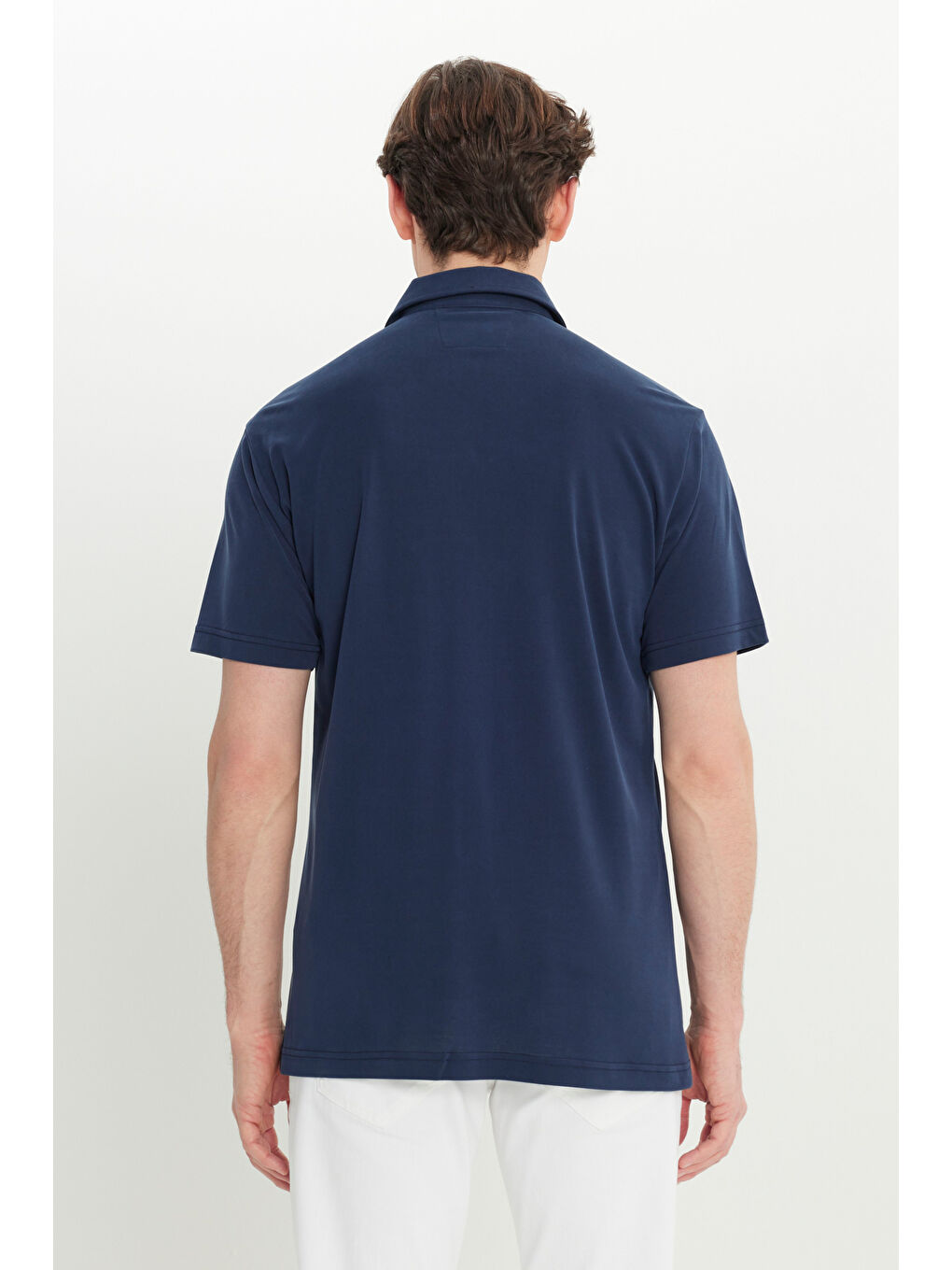 Erkek Lacivert Yumuşak Dokulu Rahat Kesim Klasik Yaka Örme Gömlek-4