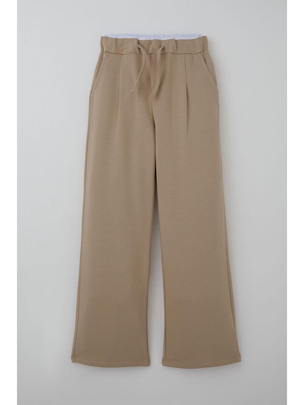 Kız Çocuk Eşofman Altı Bel Kısmı Lastik Detaylı Bağcıklı Cepli Bej (9-14 Yaş)