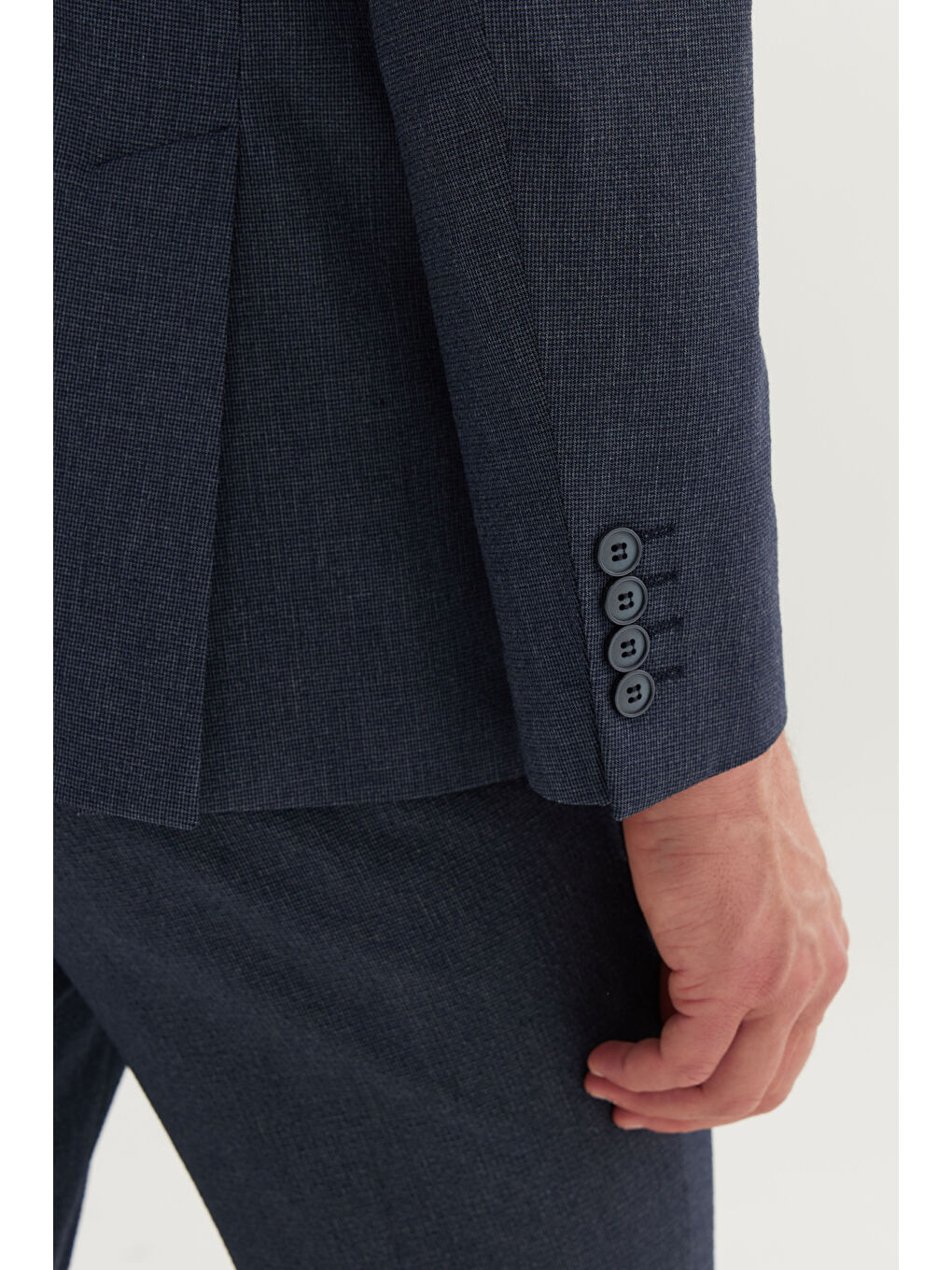 Erkek Lacivert Ekstra Slim Fit Mono Yaka Beli Bağlamalı Takım Elbise-7